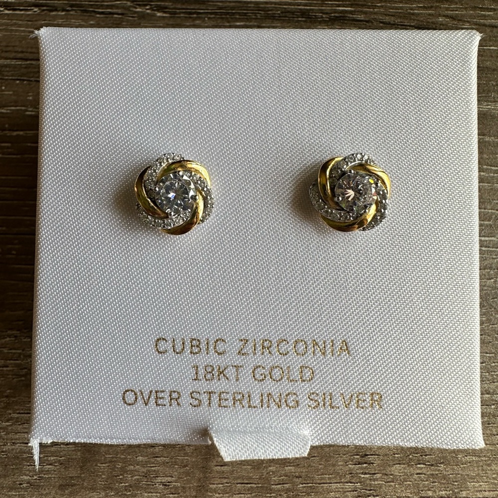 Gold and Silver Twisted Cubic Zirconia Earrings